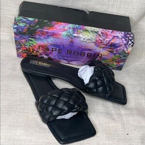Cape Robbin Black Braided Slide Square Toe Sandals